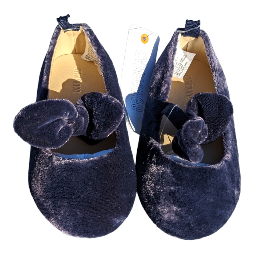 Gymboree Girls size 5 Suedette Navy Blue w/ Elastic Bow Slip On Shoe - Picture 2 of 7